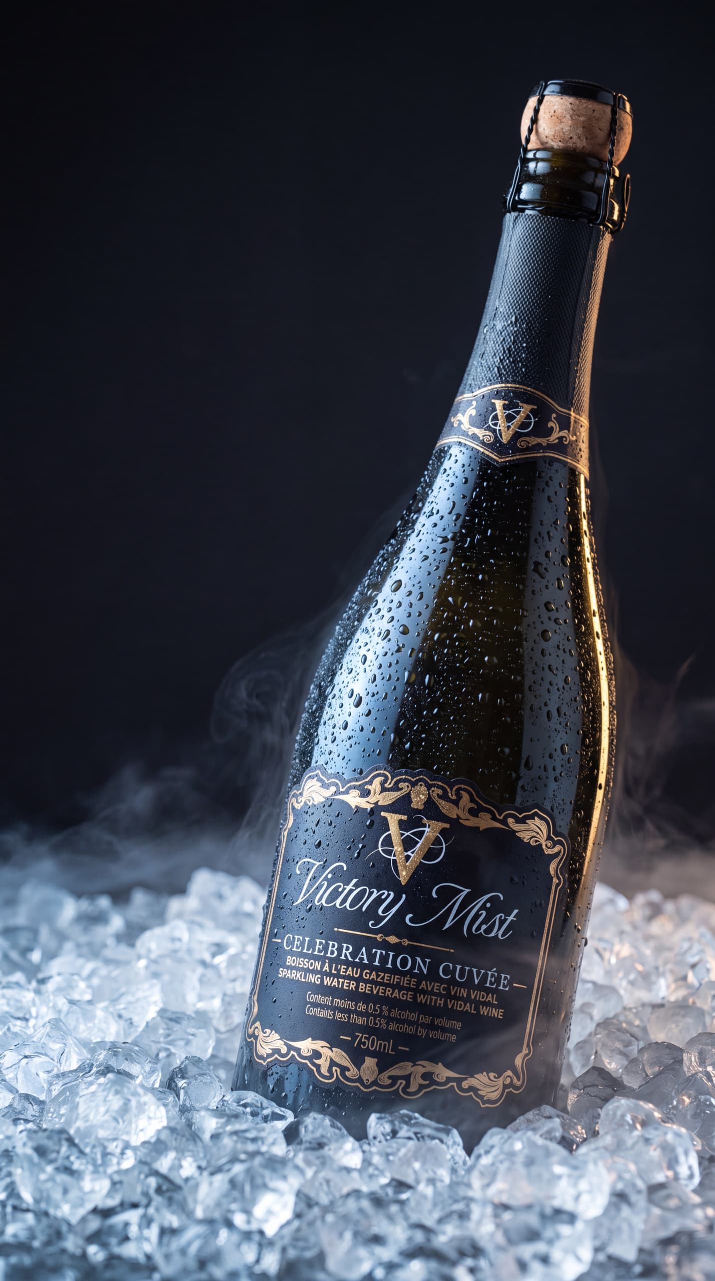 The bottle resting in ice