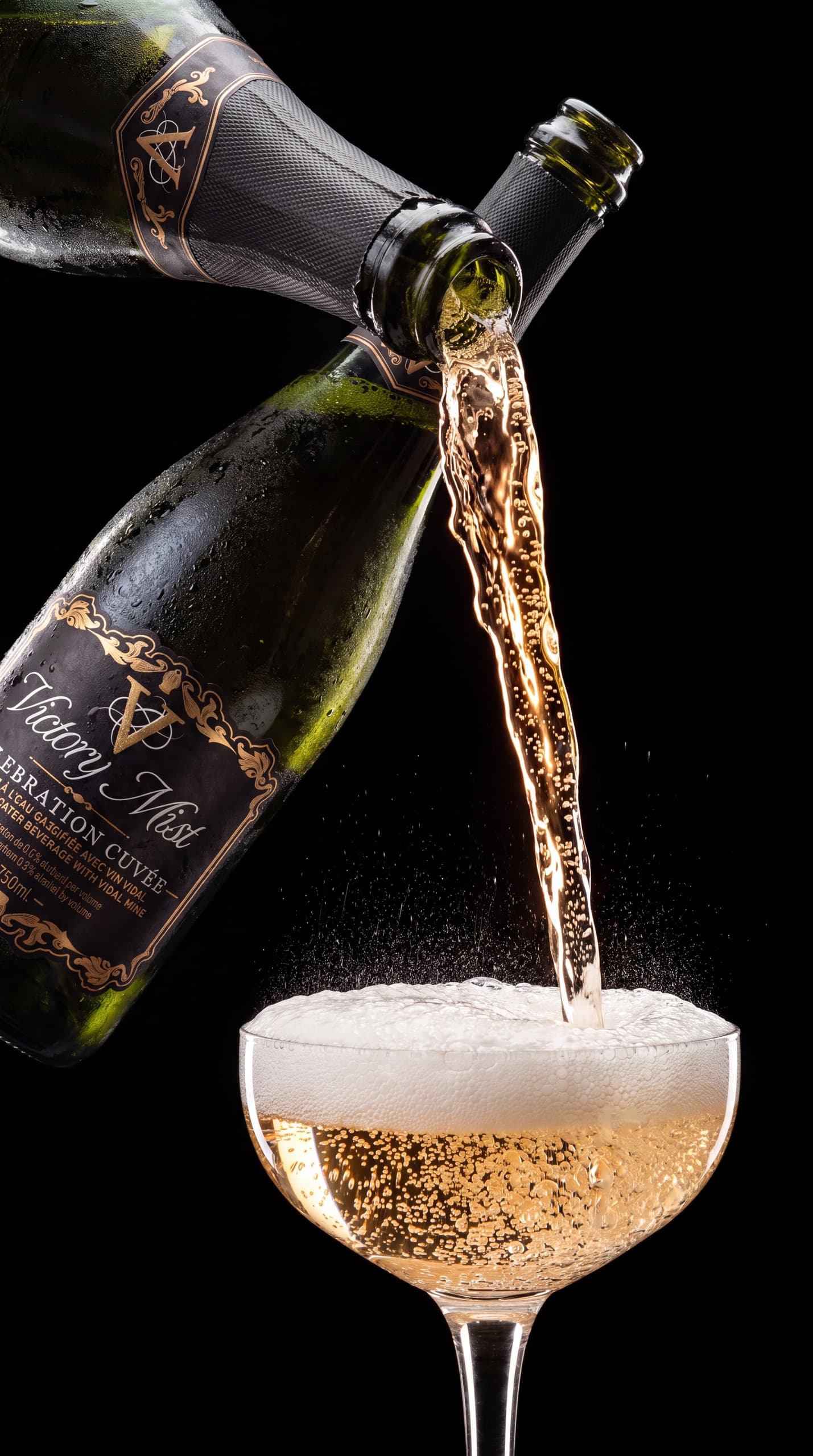 The pour, down the side of a tilted tulip glass